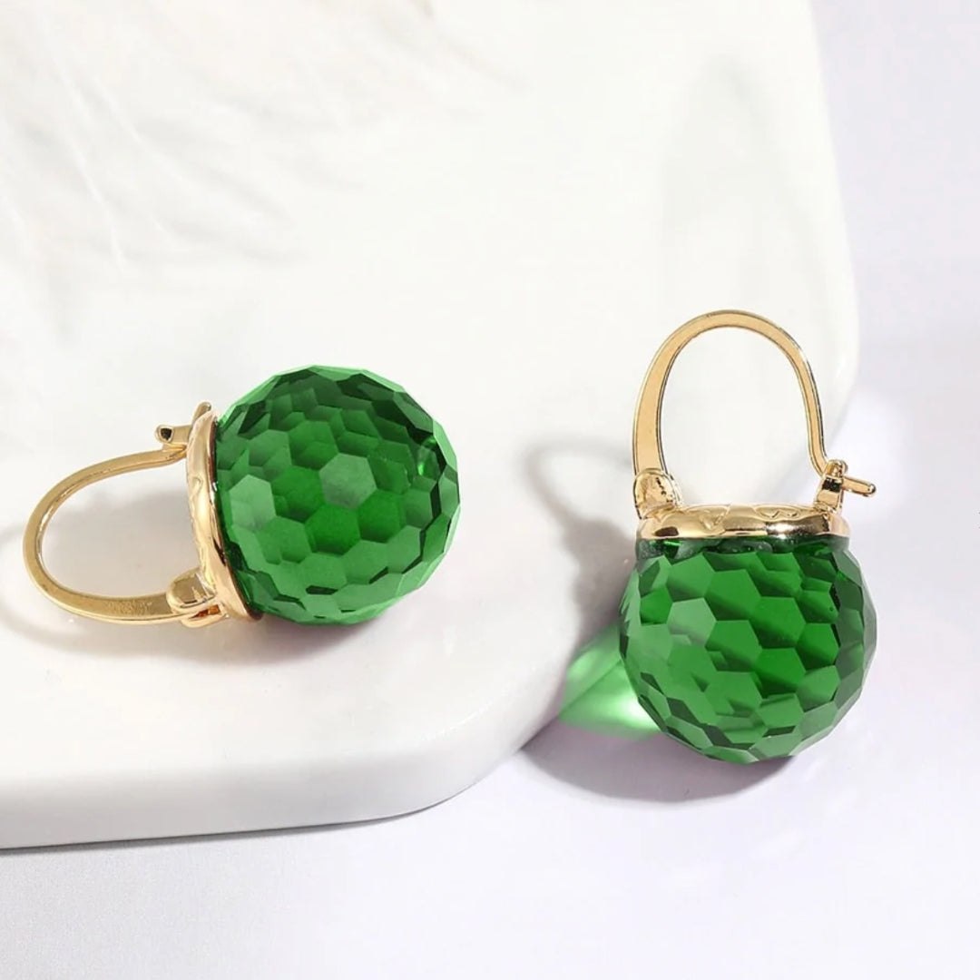 Green Crystal Earrings in Gold