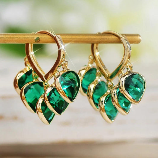 Green Gold Leaf Earrings