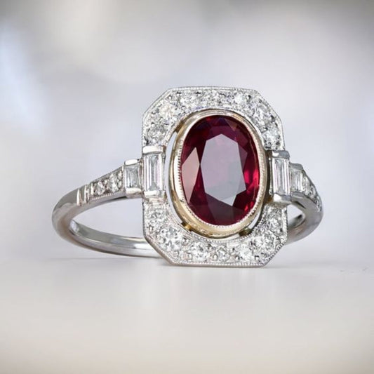 Vintage Red Zirconia Silver Ring