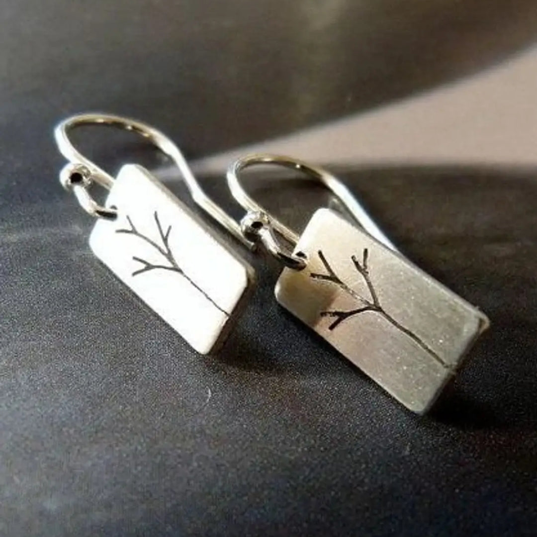 Vintage Rectangular Tree Draw Earrings