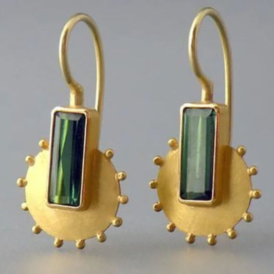 Vintage Green Crystal Mechanical Golden Earrings