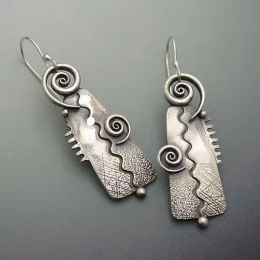 Vintage Silver Rectangular Spiral Earrings