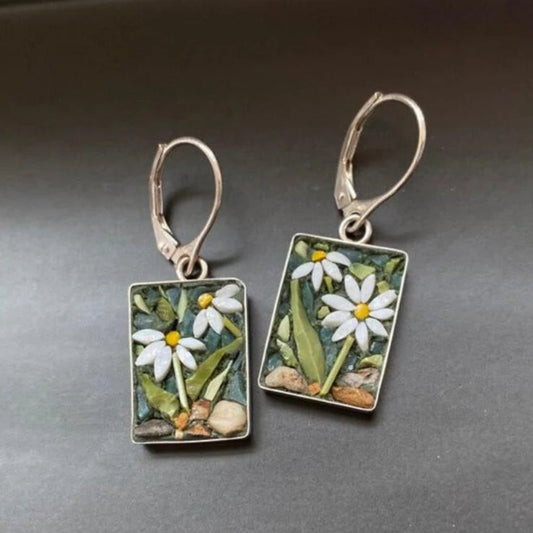 Vintage Rectangular Flower Earrings