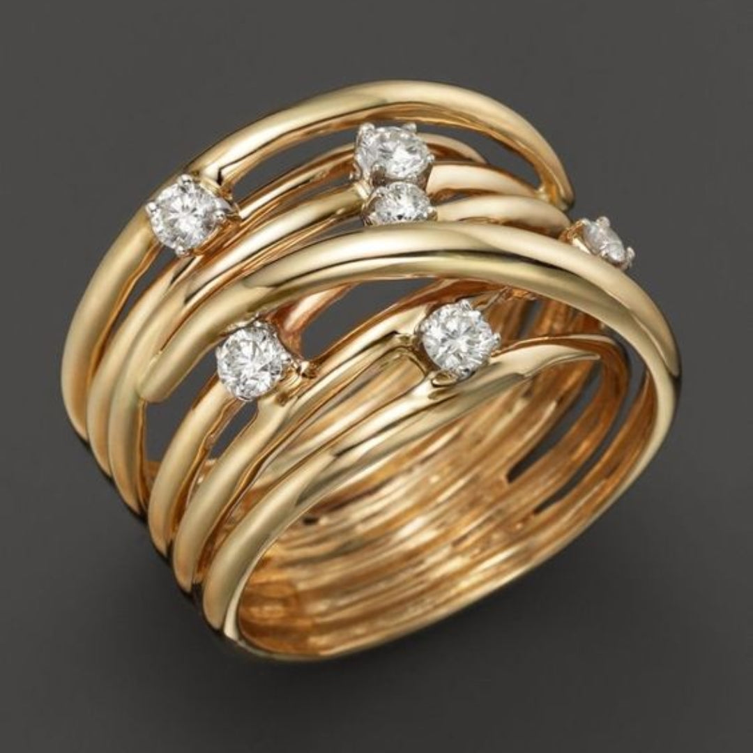 Vintage Golden Zirconia Thin Ring