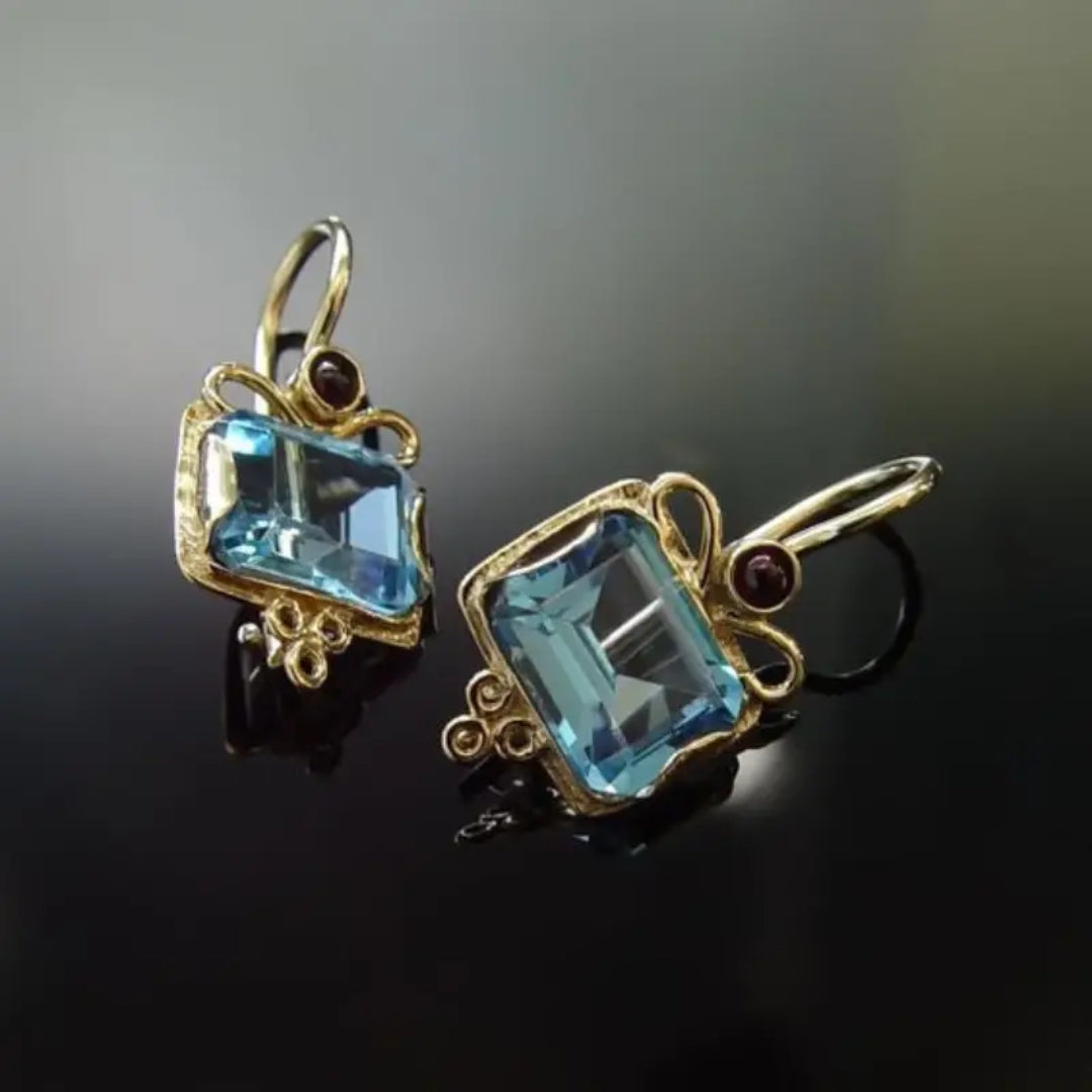 Vintage Blue Zirconia Gold Earrings