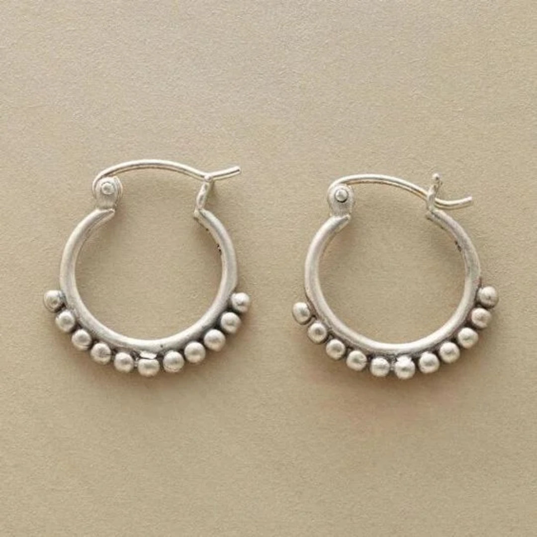 Vintage Silver Beads Hoop Earrings