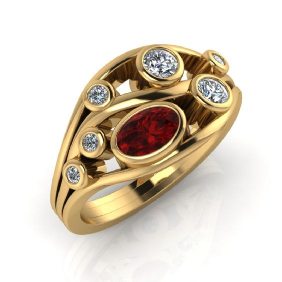 Vintage Golden & Red Zirconia Ring