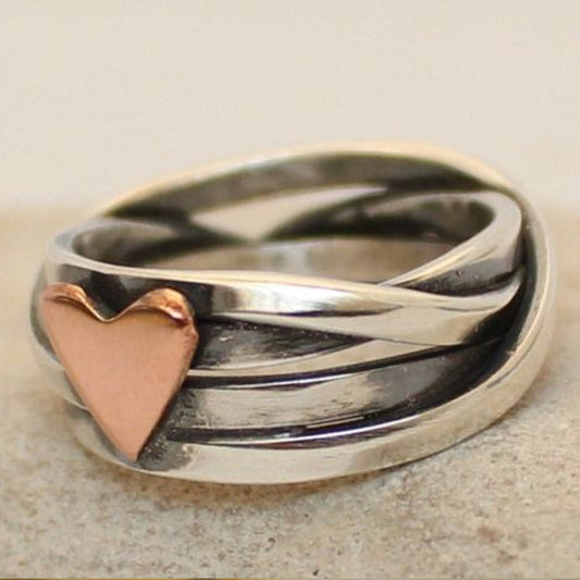 Vintage Rose Heart Silver Ring