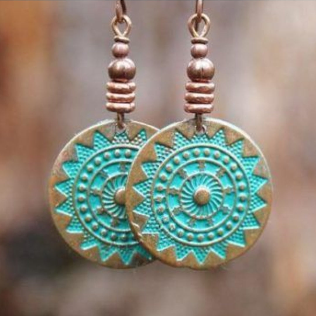 Vintage Rounded Mandala Blue Earrings