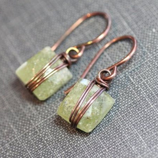 Vintage Green Square Stone Rose Gold Earrings