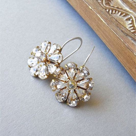 Vintage Bright Crystal Flower Earrings