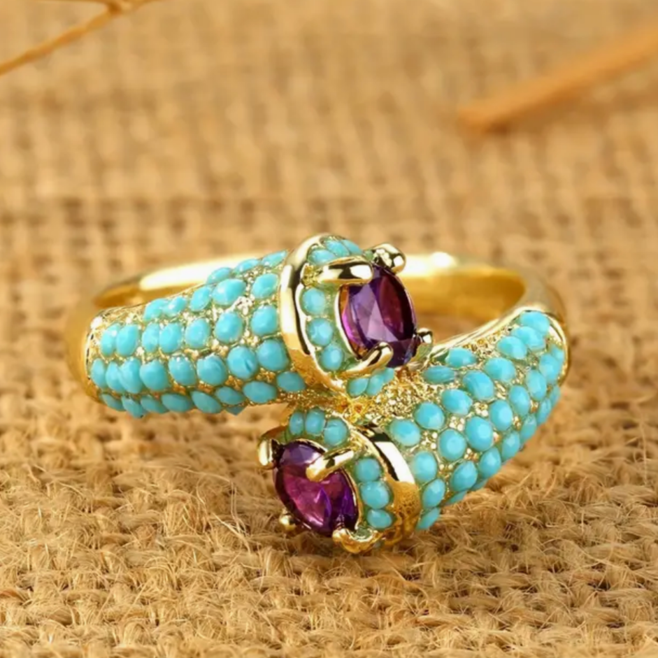 Vintage Inlaid Turquoise Stone Gold Ring