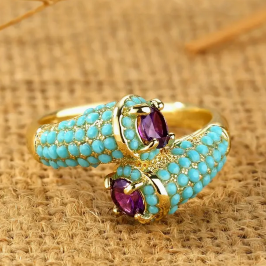 Vintage Inlaid Turquoise Stone Gold Ring