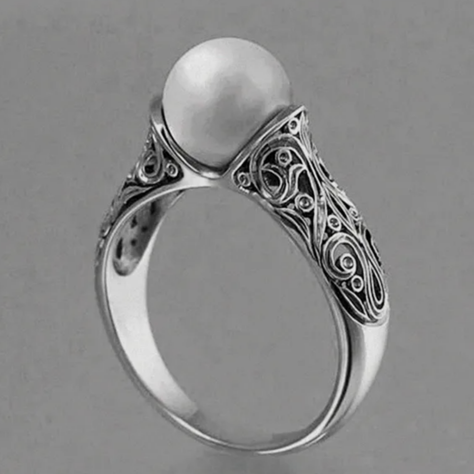 Vintage Silver Pearl Ring