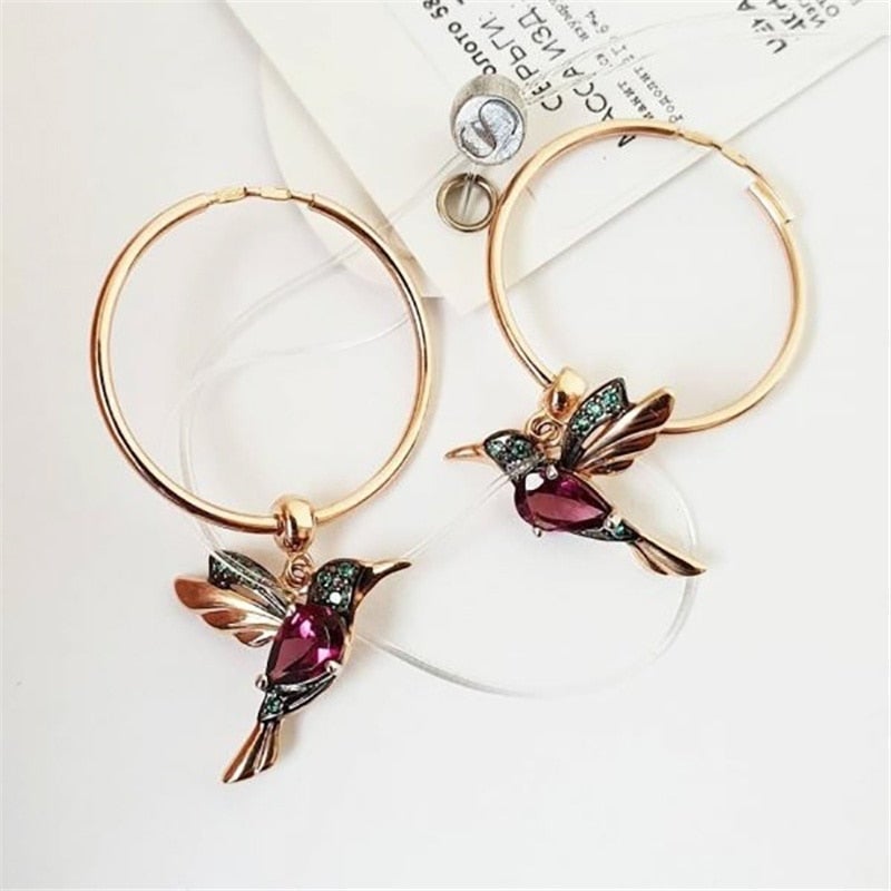 Limited Edition Flying Hummingbird Earrings with Zirconia Inlay