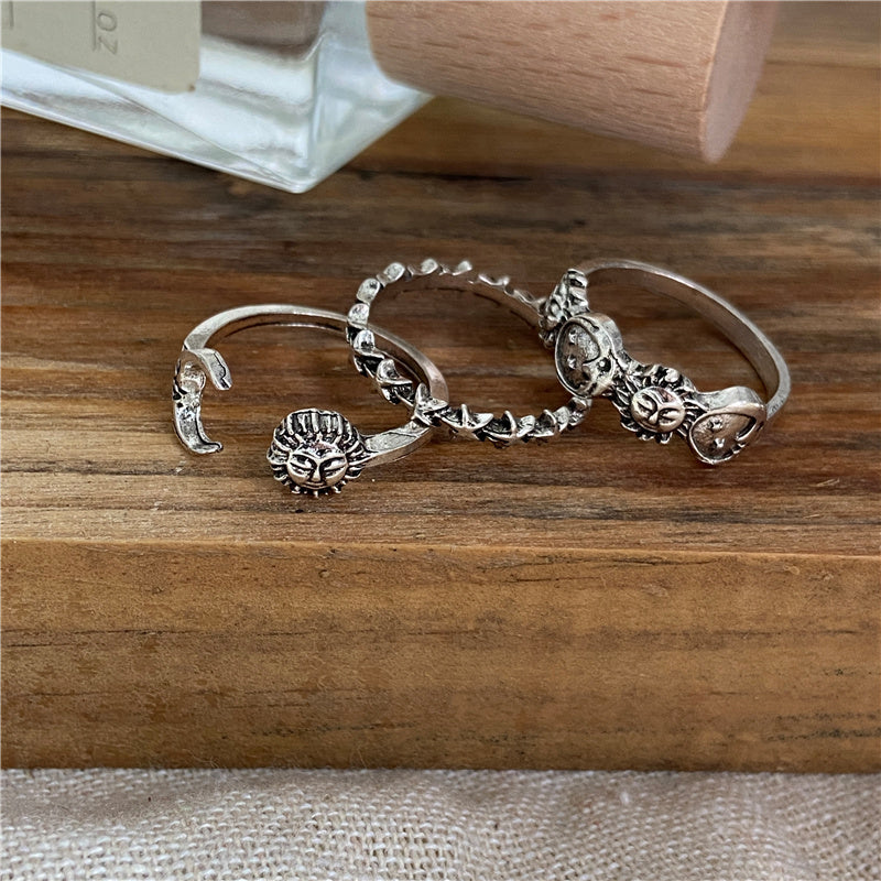 Vintage Silver Moon and Star Ring Pack