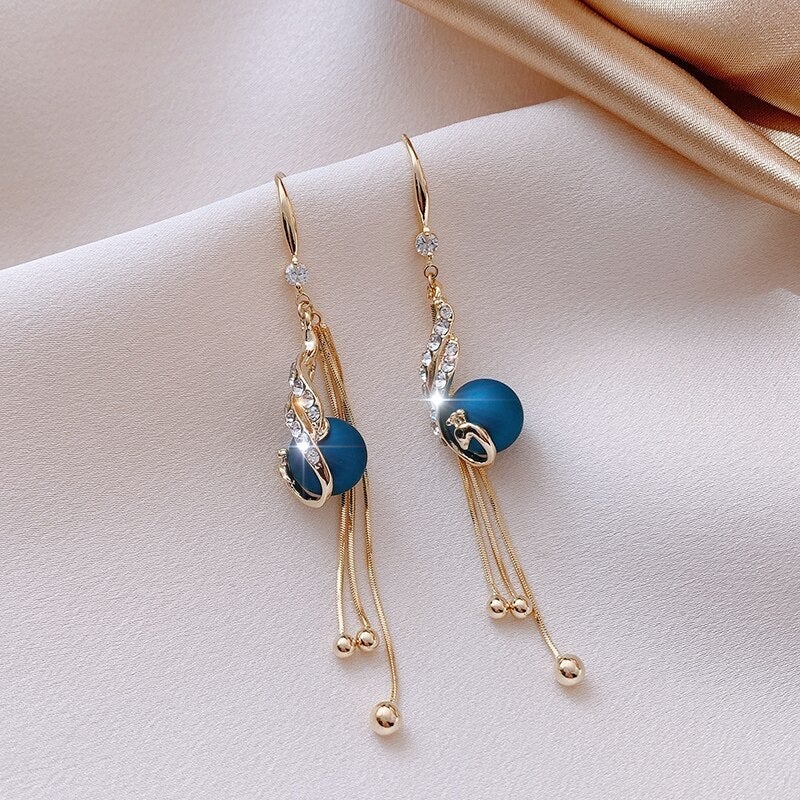 Festive Earrings with Blue Beads