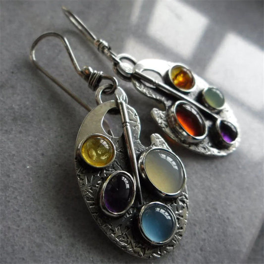 Multicoloured Stone Pendant Earrings