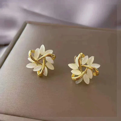 Luxury White Opal Earrings in Gold