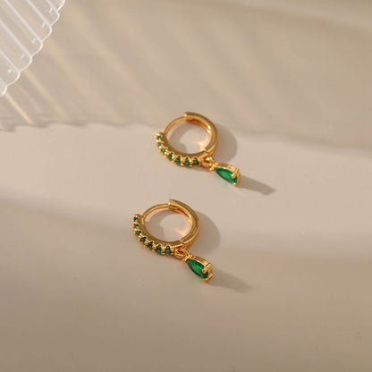 Green Zirconia Earrings in Gold