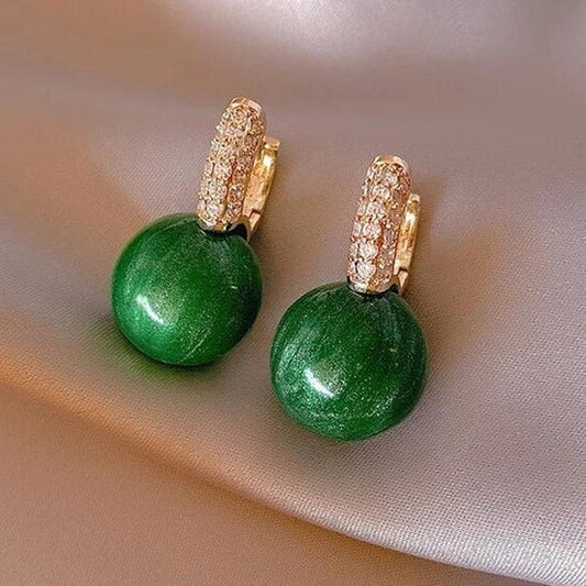 Green Pearl Earrings in Gold