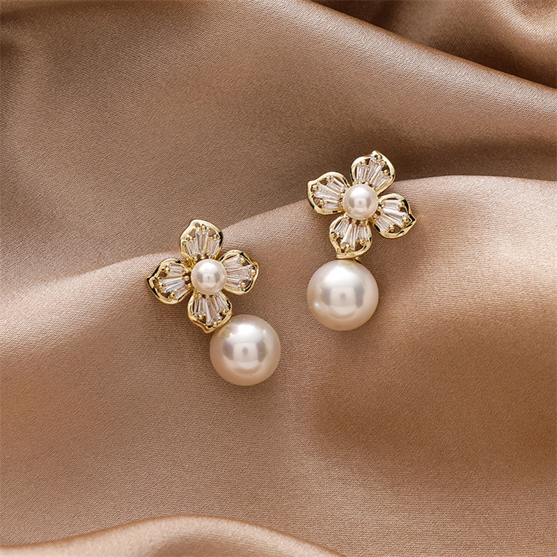 Crystal Flower Pearl Earrings