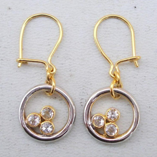 Vintage Gold & Silver Triple Zirconia Earrings