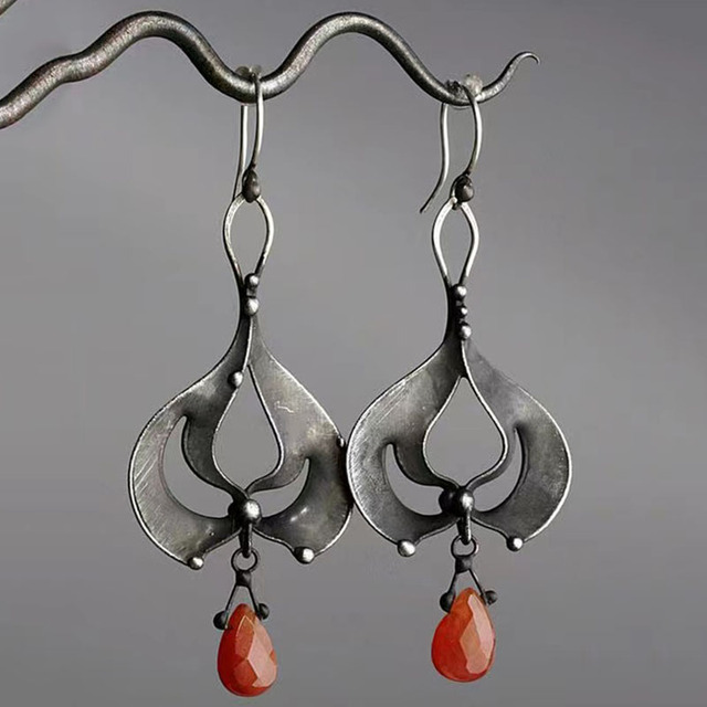 Vintage Orange Stone Drop Earrings