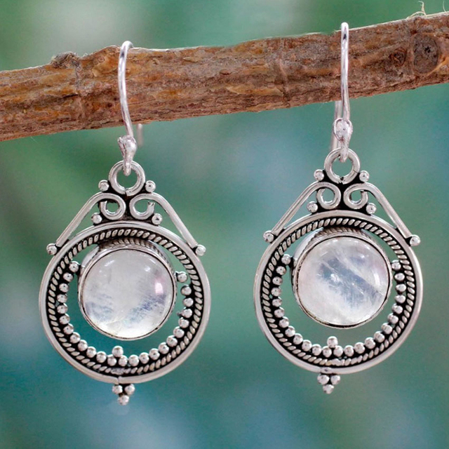 Vintage Rounded Moonstone Earrings