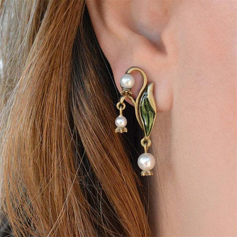 Boho Earrings with Enamel and Pearls