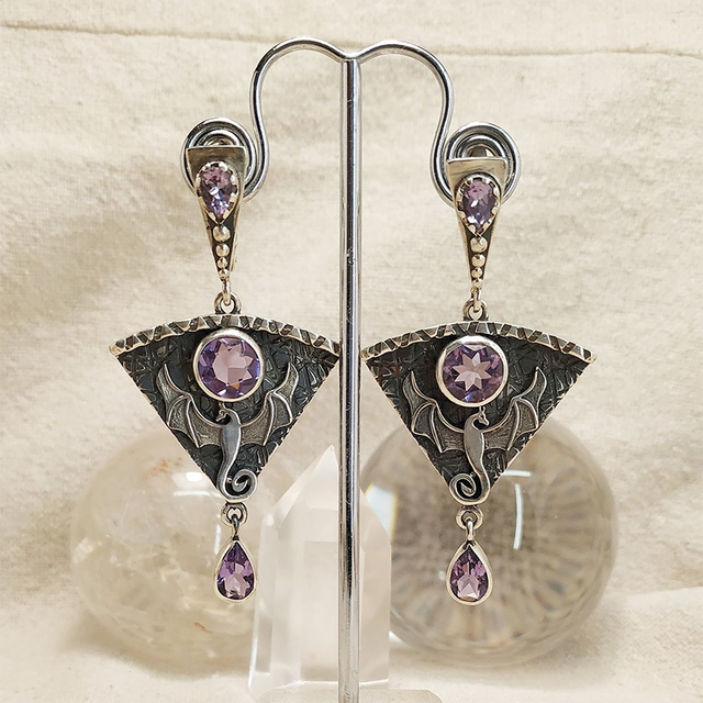 Vintage Earrings in Silver and Purple Zirconia