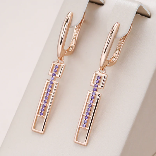 Elegant Rectangular Purple Crystal Earrings