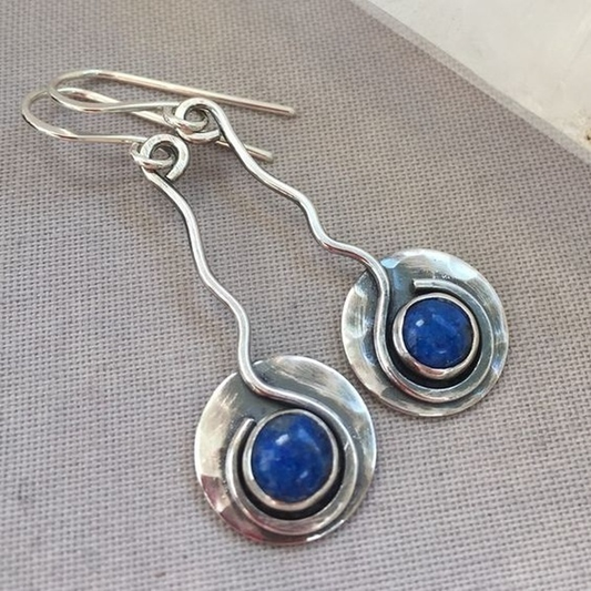 Vintage Blue Stone Silver Earrings