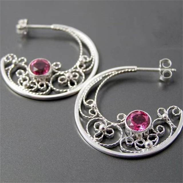 Vintage Moon Crystal Silver Earrings