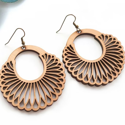 Vintage Wood Mandala Earrings