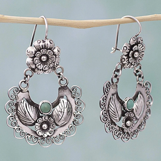 Vintage Silver Flower Dangling Earrings