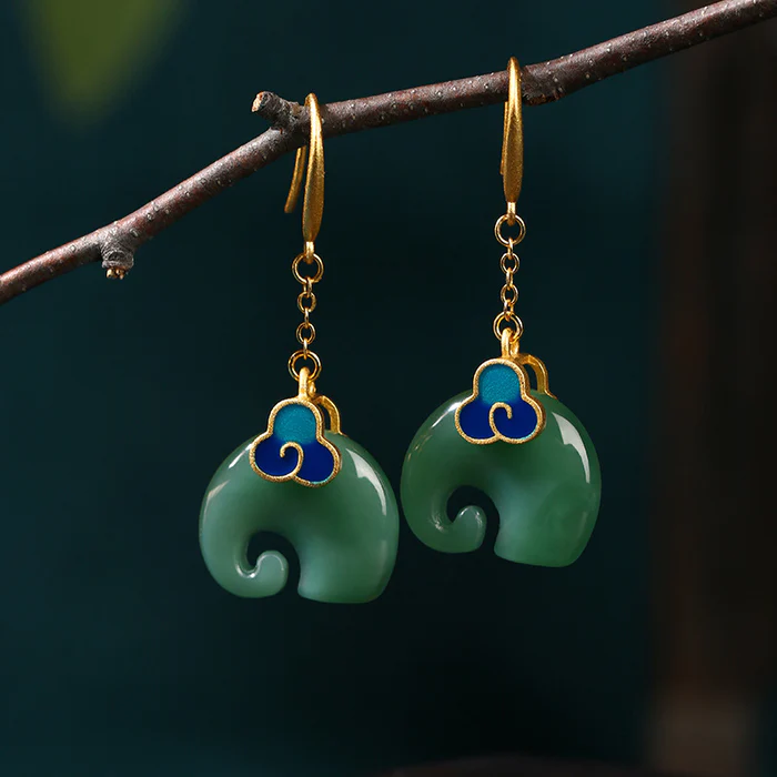 Vintage Green Elephant Earrings