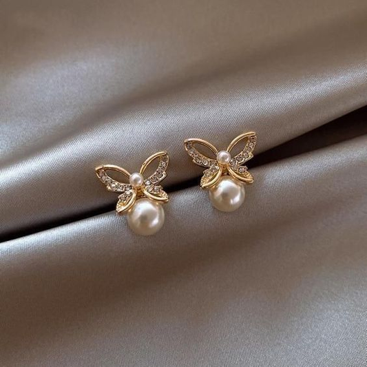 Vintage Butterfly Pearl Earrings