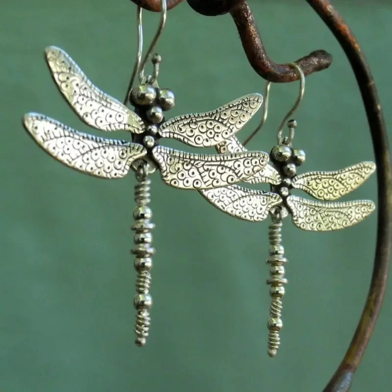 Vintage Dragonfly Silver Earrings