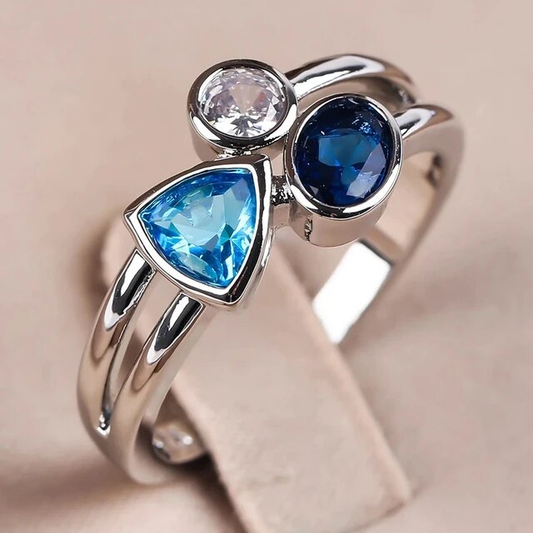 Vintage Blue Inlaid Crystal Ring