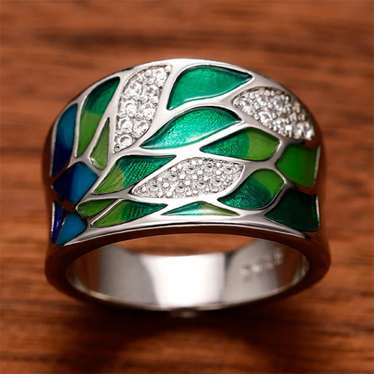 Vintage Green Enamel Zirconia Ring