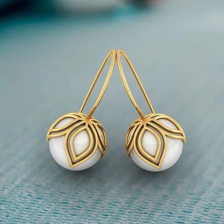 Elegant White Pearl Gold Earrings