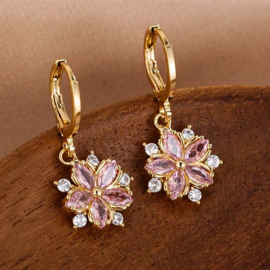 Elegant Pink Zirconia Flower Earrings