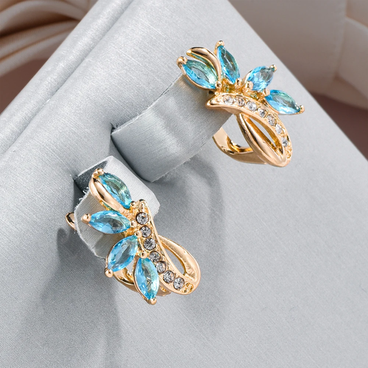 Elegant Blue Crystal Flower Earrings