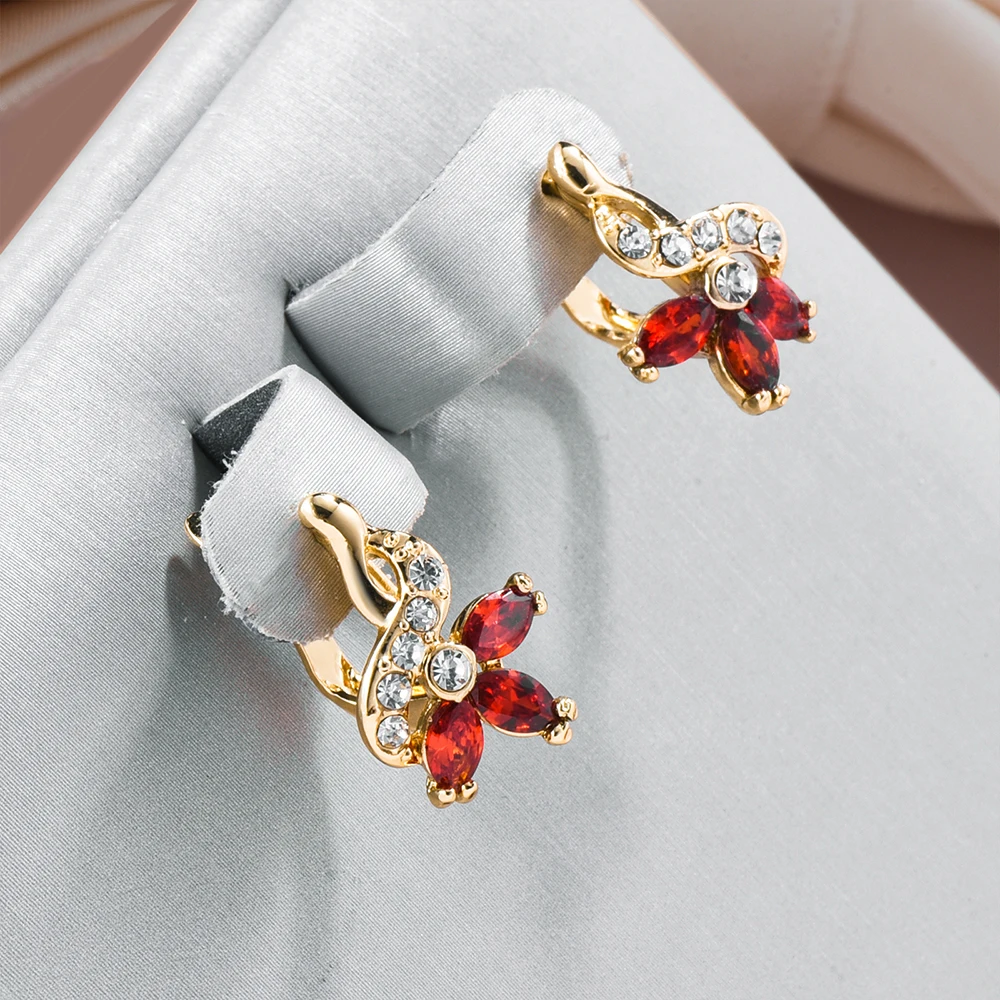 Elegant Red Daisy Crystal Earrings