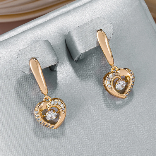 Elegant Gold Bright Hollow Heart Earrings