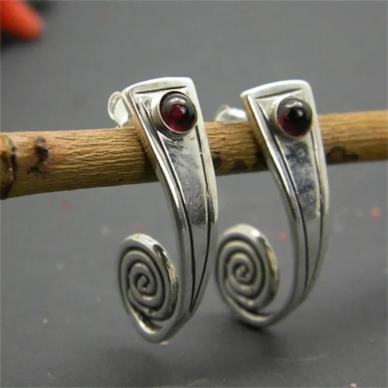 Vintage Spiral Red Stone Earrings