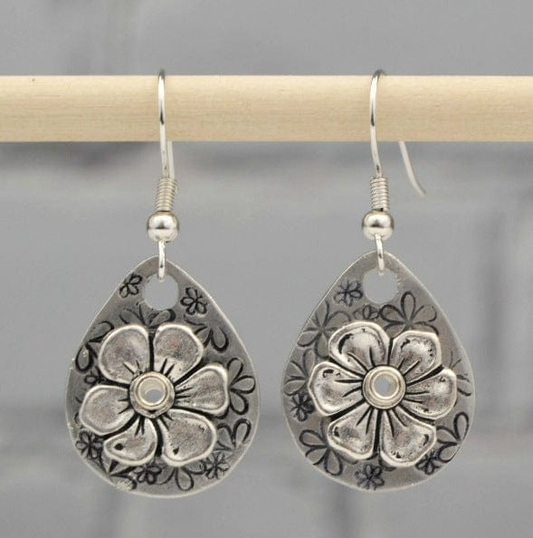 Vintage Silver Flower Drop Earrings