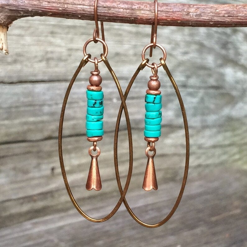 Vintage Turquoise Dangling Bronze Earrings