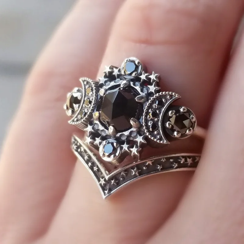 Vintage Silver Black Stone Ring